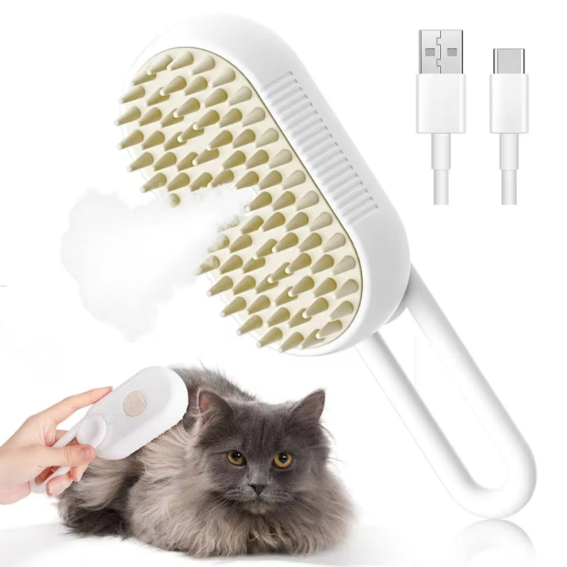 Electric 3-in-1 Pet Grooming Brush with Steam Spray, Massage Function, and Anti-Tangle Design for Dogs and Cats