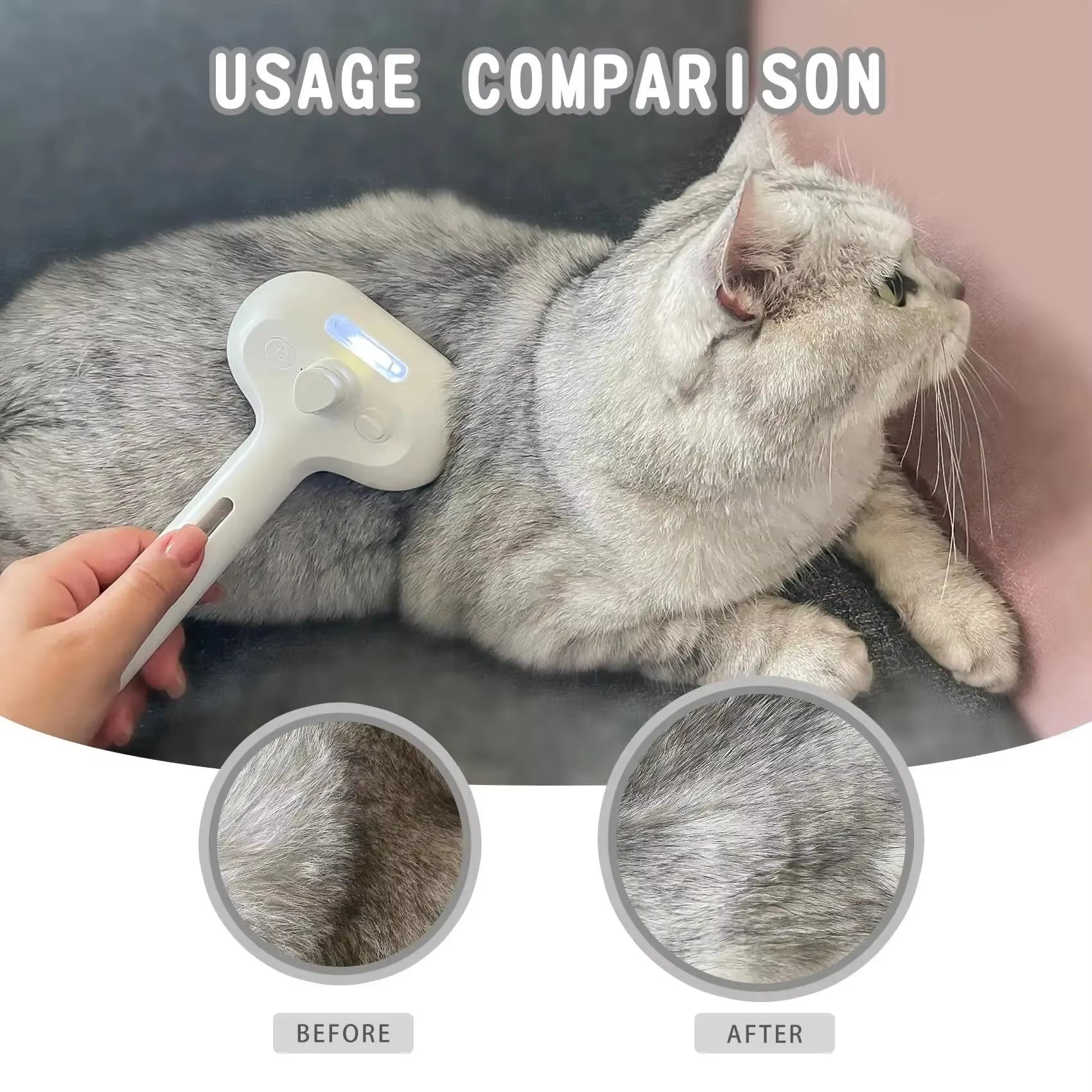 Electric 3-in-1 Pet Grooming Brush with Steam Spray, Massage Function, and Anti-Tangle Design for Dogs and Cats