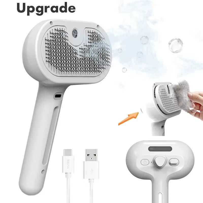 Electric 3-in-1 Pet Grooming Brush with Steam Spray, Massage Function, and Anti-Tangle Design for Dogs and Cats