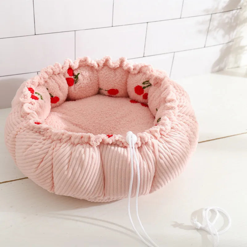 Premium Adjustable Cloud Velvet Cat and Dog Nest - Dual Purpose Warm Plush Pet Bed in Pumpkin Design