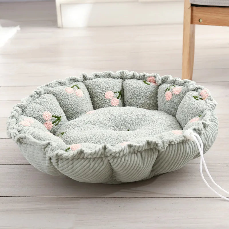 Premium Adjustable Cloud Velvet Cat and Dog Nest - Dual Purpose Warm Plush Pet Bed in Pumpkin Design