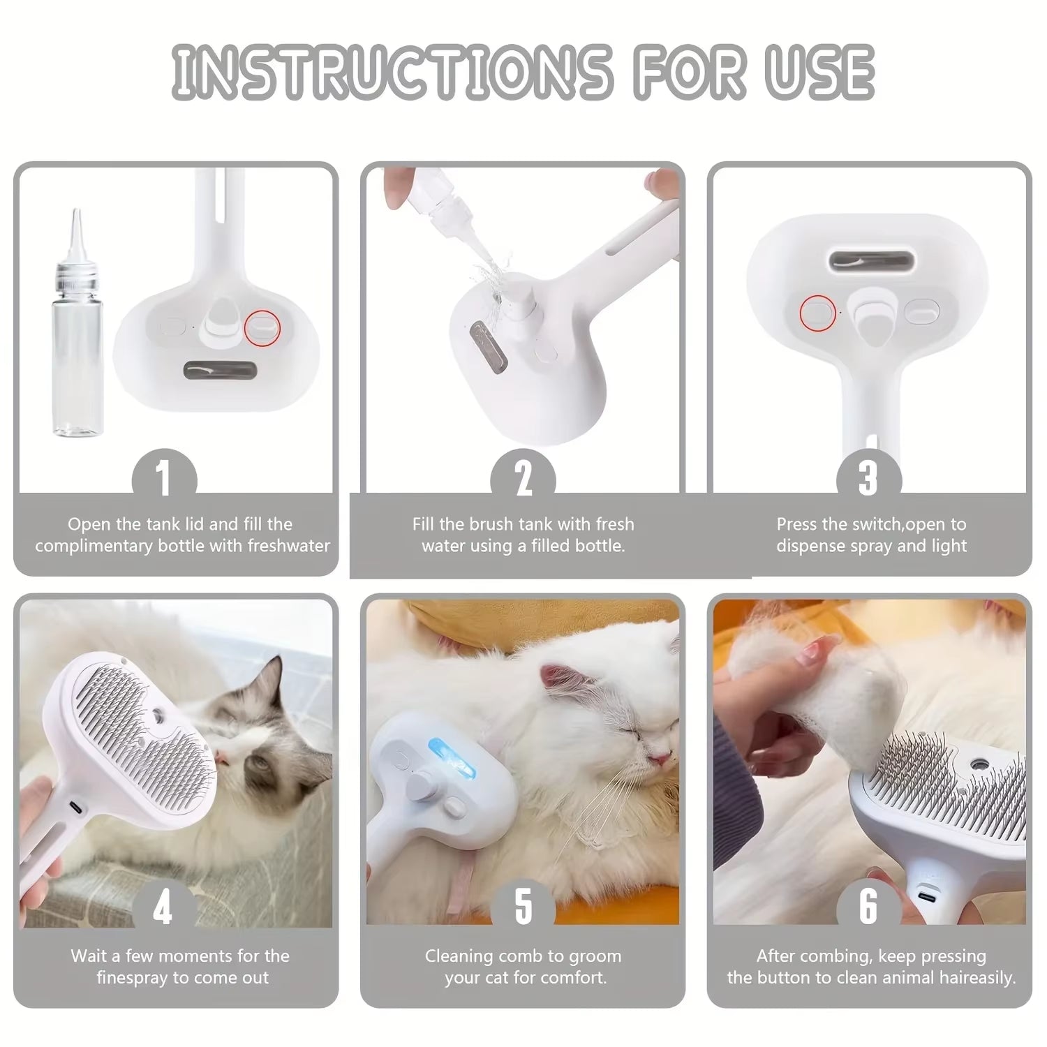 Electric 3-in-1 Pet Grooming Brush with Steam Spray, Massage Function, and Anti-Tangle Design for Dogs and Cats