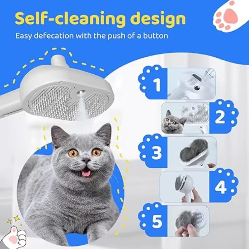 Electric 3-in-1 Pet Grooming Brush with Steam Spray, Massage Function, and Anti-Tangle Design for Dogs and Cats