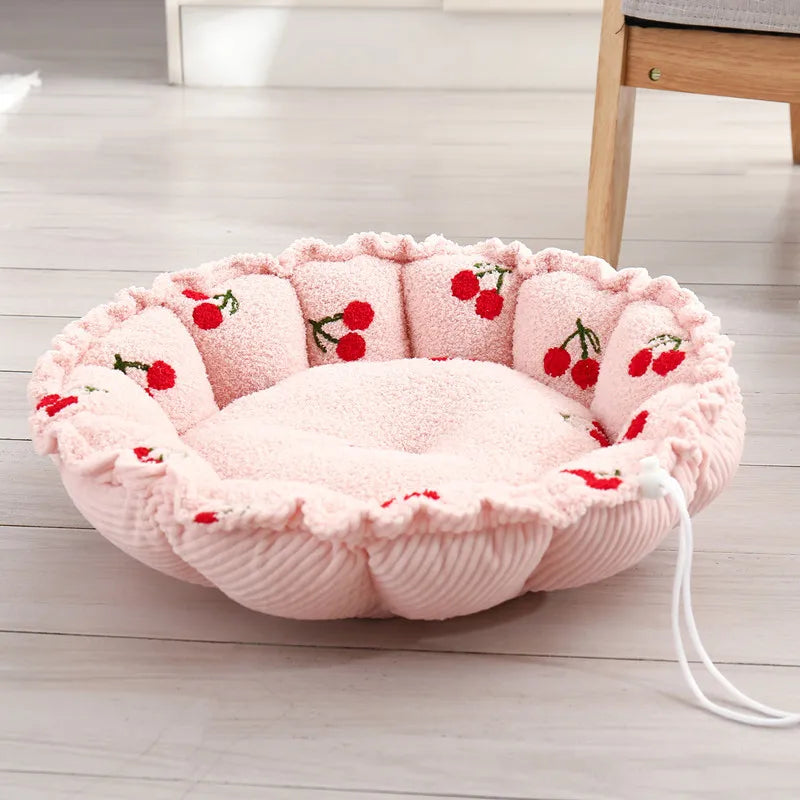 Premium Adjustable Cloud Velvet Cat and Dog Nest - Dual Purpose Warm Plush Pet Bed in Pumpkin Design