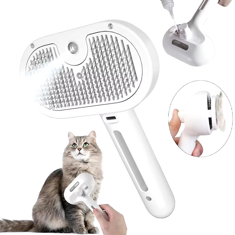 Electric 3-in-1 Pet Grooming Brush with Steam Spray, Massage Function, and Anti-Tangle Design for Dogs and Cats