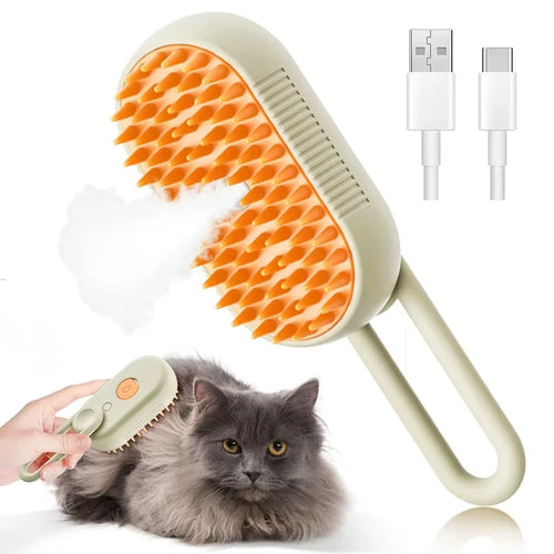 Electric 3-in-1 Pet Grooming Brush with Steam Spray, Massage Function, and Anti-Tangle Design for Dogs and Cats